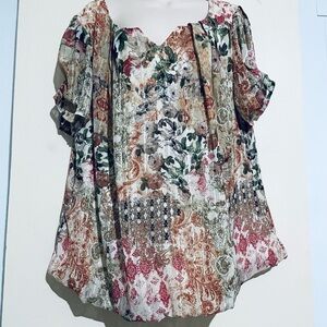 Sara Michelle Floral Patchwork Blouse - Red, Green, Brown